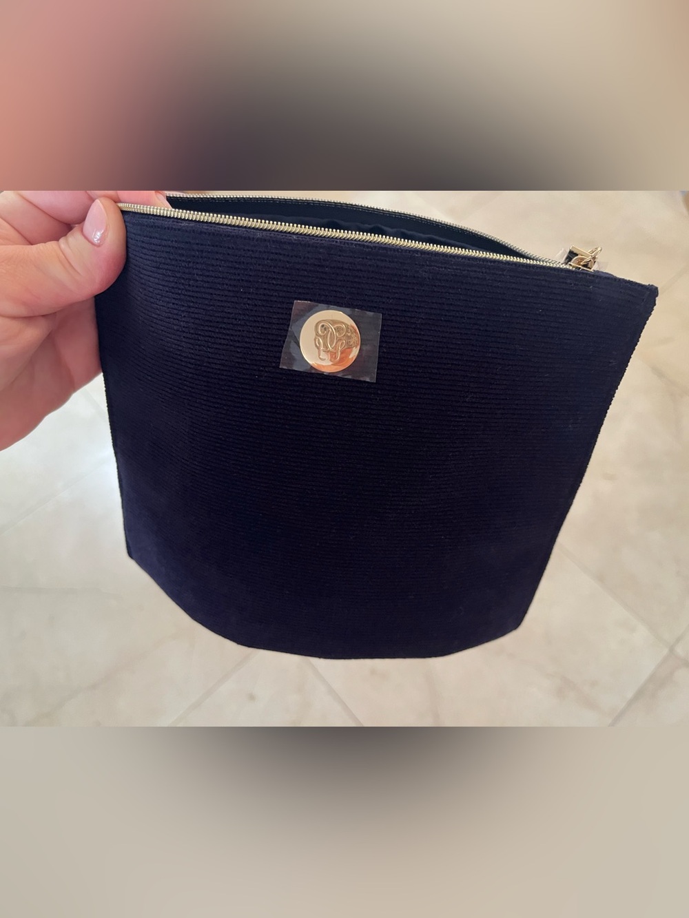 Guerlain Navy blue cosmetic Pouch with Gold Hardware